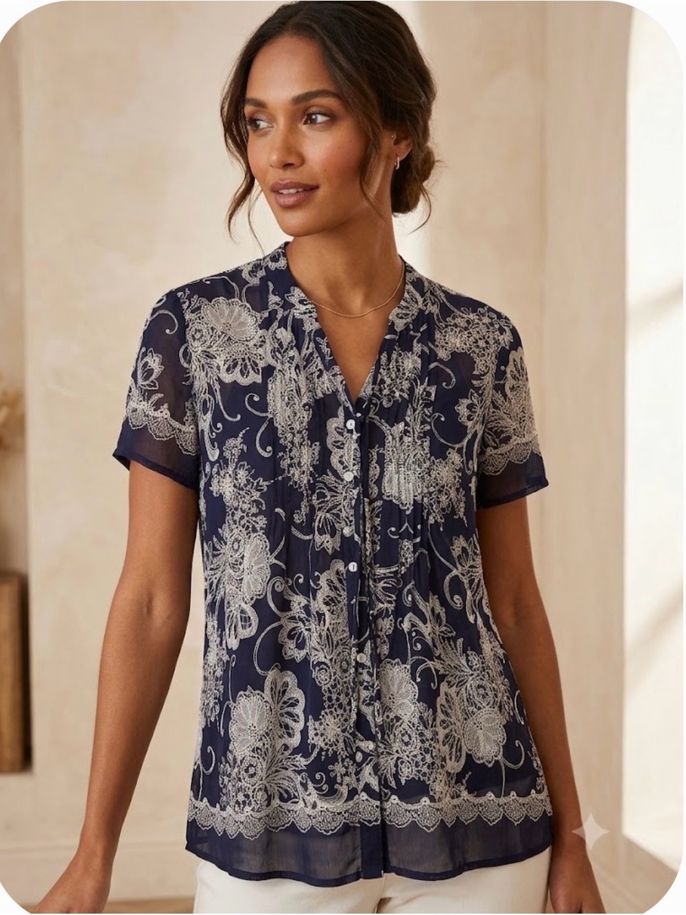 Monsoon Pleated Sheer Blouse with Neck Tie - Romantic Boho Feminine Top